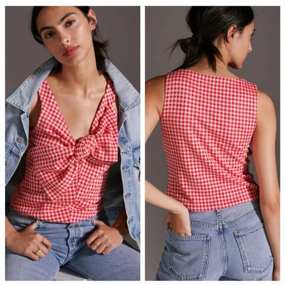 Anthropologie Eva Franco Red Gingham Tank Top with Bow